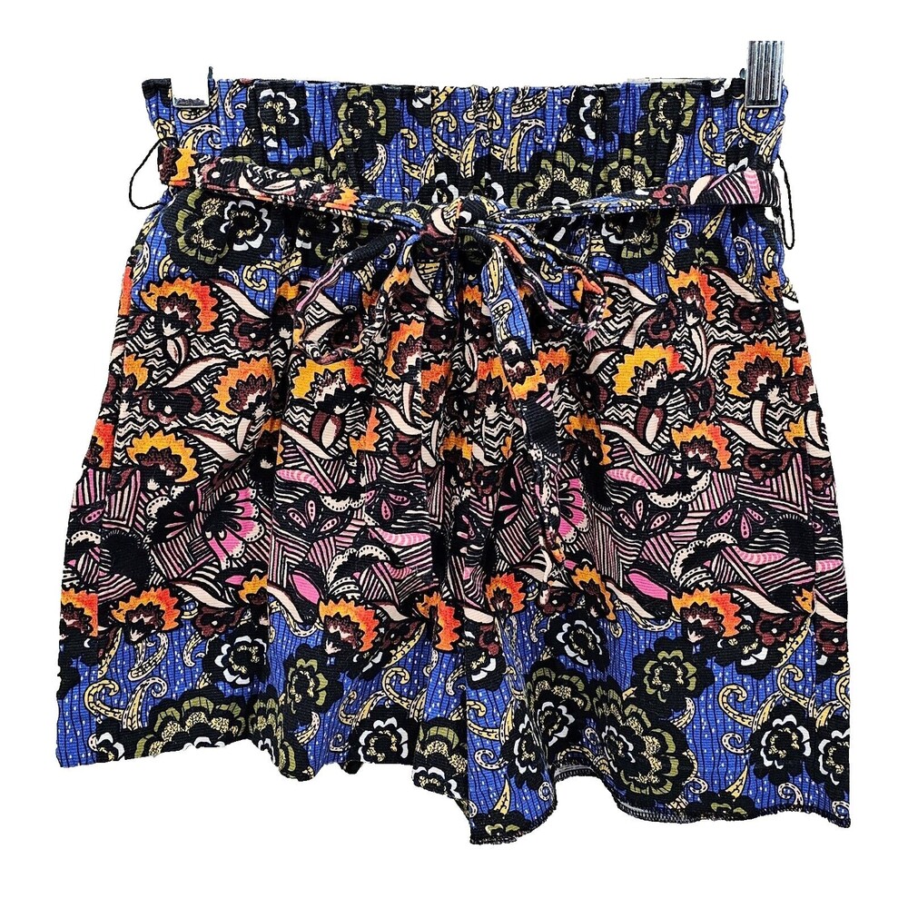 Zara Paisley Shorts M Cotton Tie Waist Pockets Resort Boho Festival Casual Vacay
